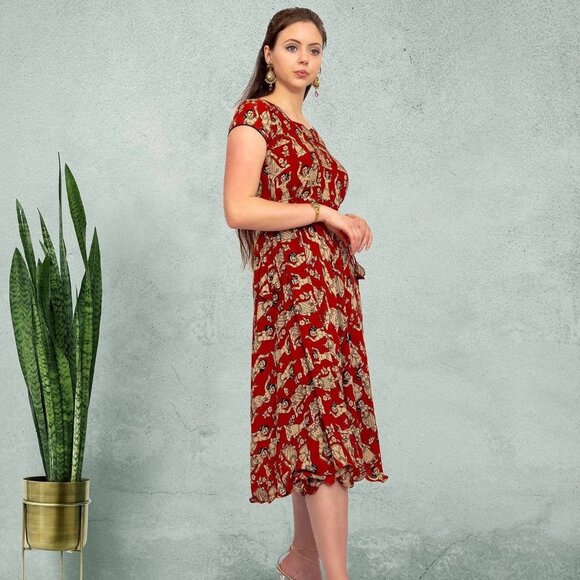 Red Knee-Length Dress | Tranquil Threads | Muvvas Boutique - Picture 3 of 5